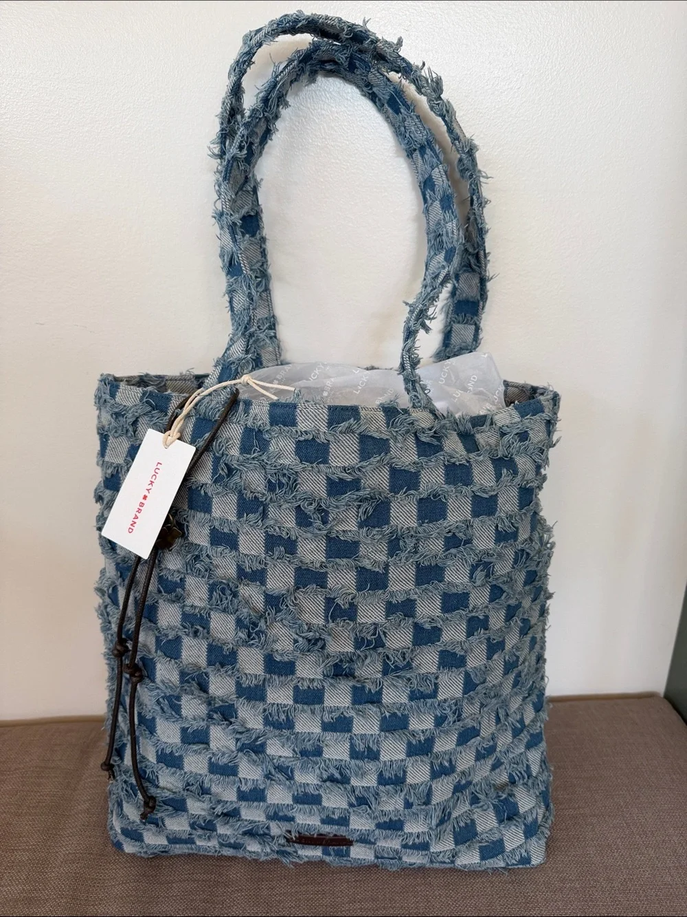 Lucky Brand Denim Check Canvas Tote Bag - NWT